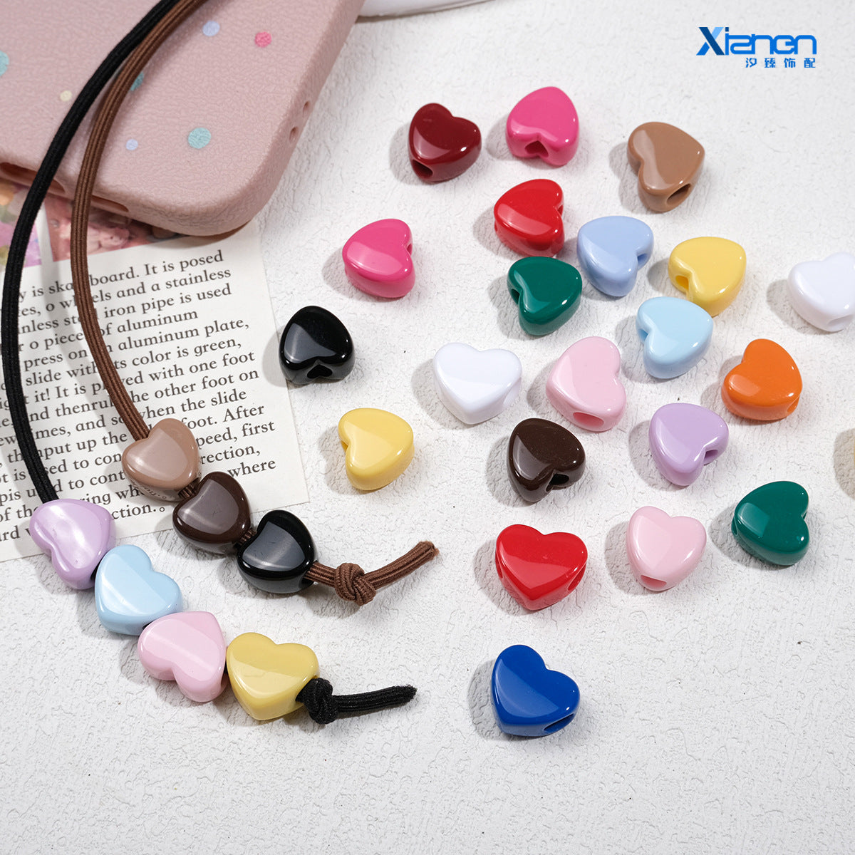 100pcs Mixed Color Heart-Shaped Spacer Beads - 11mm/14mm Large Hole | Acrylic Bead for DIY Bracelet Keychain Jewelry Making