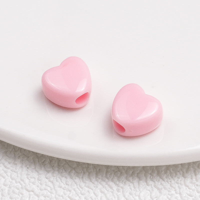 100pcs Mixed Color Heart-Shaped Spacer Beads - 11mm/14mm Large Hole | Acrylic Bead for DIY Bracelet Keychain Jewelry Making
