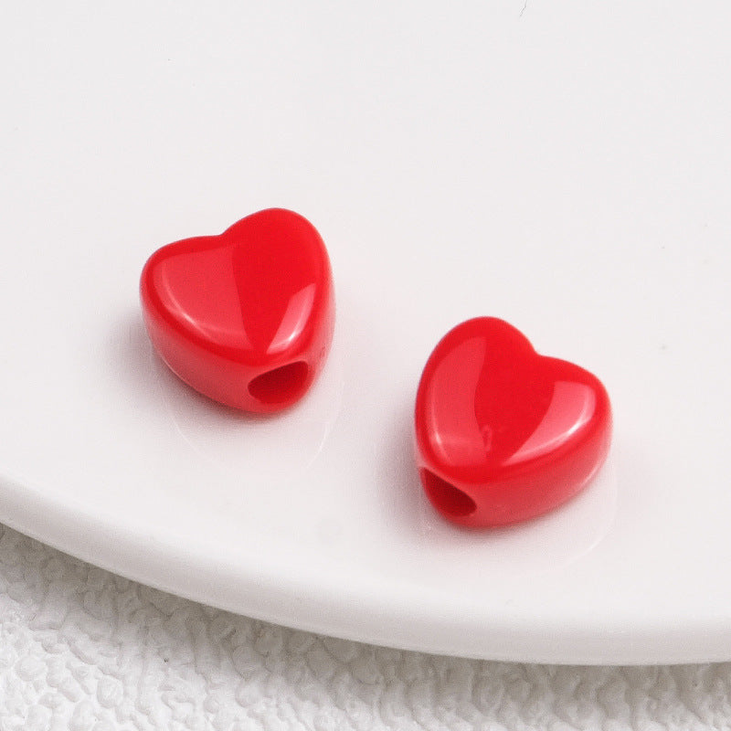 100pcs Mixed Color Heart-Shaped Spacer Beads - 11mm/14mm Large Hole | Acrylic Bead for DIY Bracelet Keychain Jewelry Making