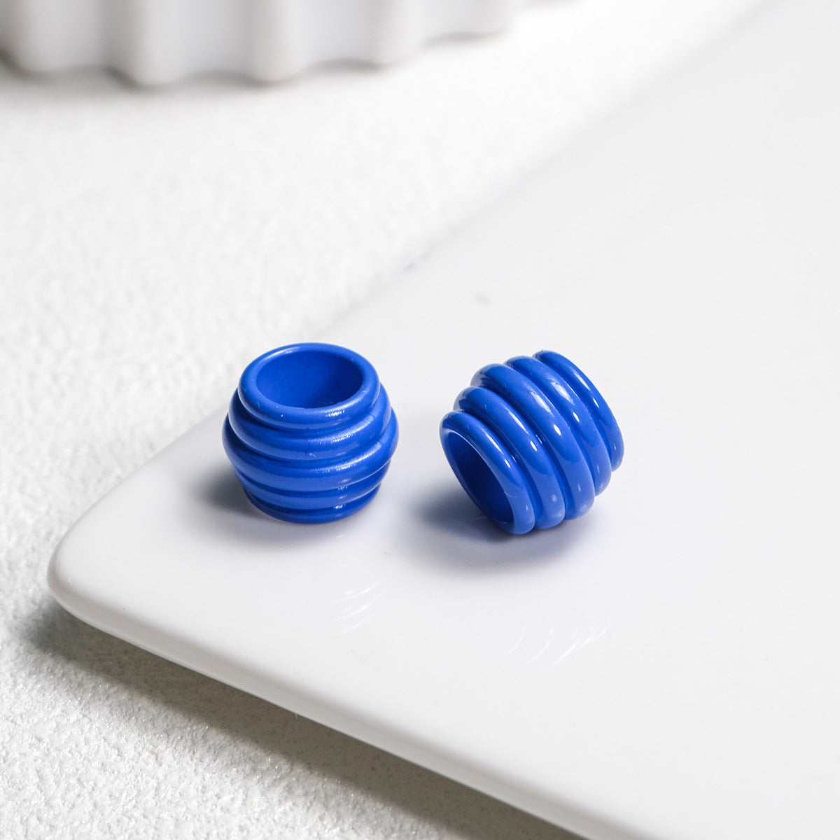 50pcs Bulk 14x10mm Large 8mm Hole Beads - Colorful Ribbed Barrel | Acrylic Bead for DIY Bracelet Keychain Jewelry Making