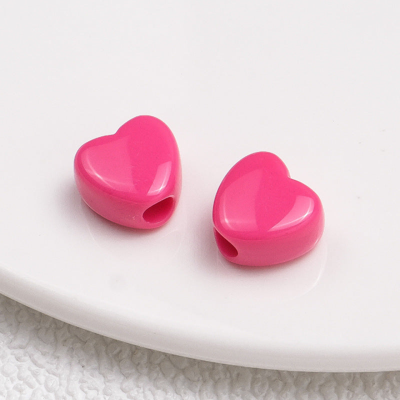100pcs Mixed Color Heart-Shaped Spacer Beads - 11mm/14mm Large Hole | Acrylic Bead for DIY Bracelet Keychain Jewelry Making