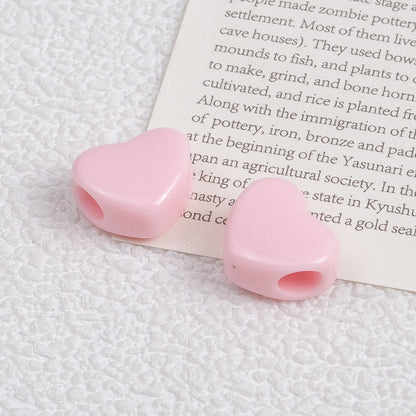 100pcs Mixed Color Heart-Shaped Spacer Beads - 11mm/14mm Large Hole | Acrylic Bead for DIY Bracelet Keychain Jewelry Making