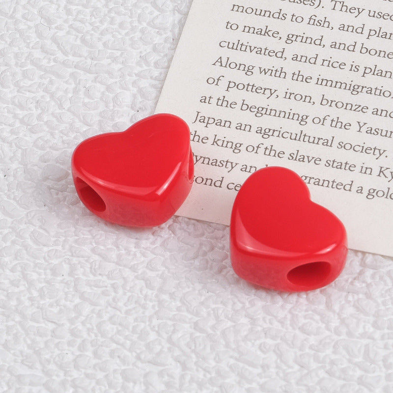 100pcs Mixed Color Heart-Shaped Spacer Beads - 11mm/14mm Large Hole | Acrylic Bead for DIY Bracelet Keychain Jewelry Making