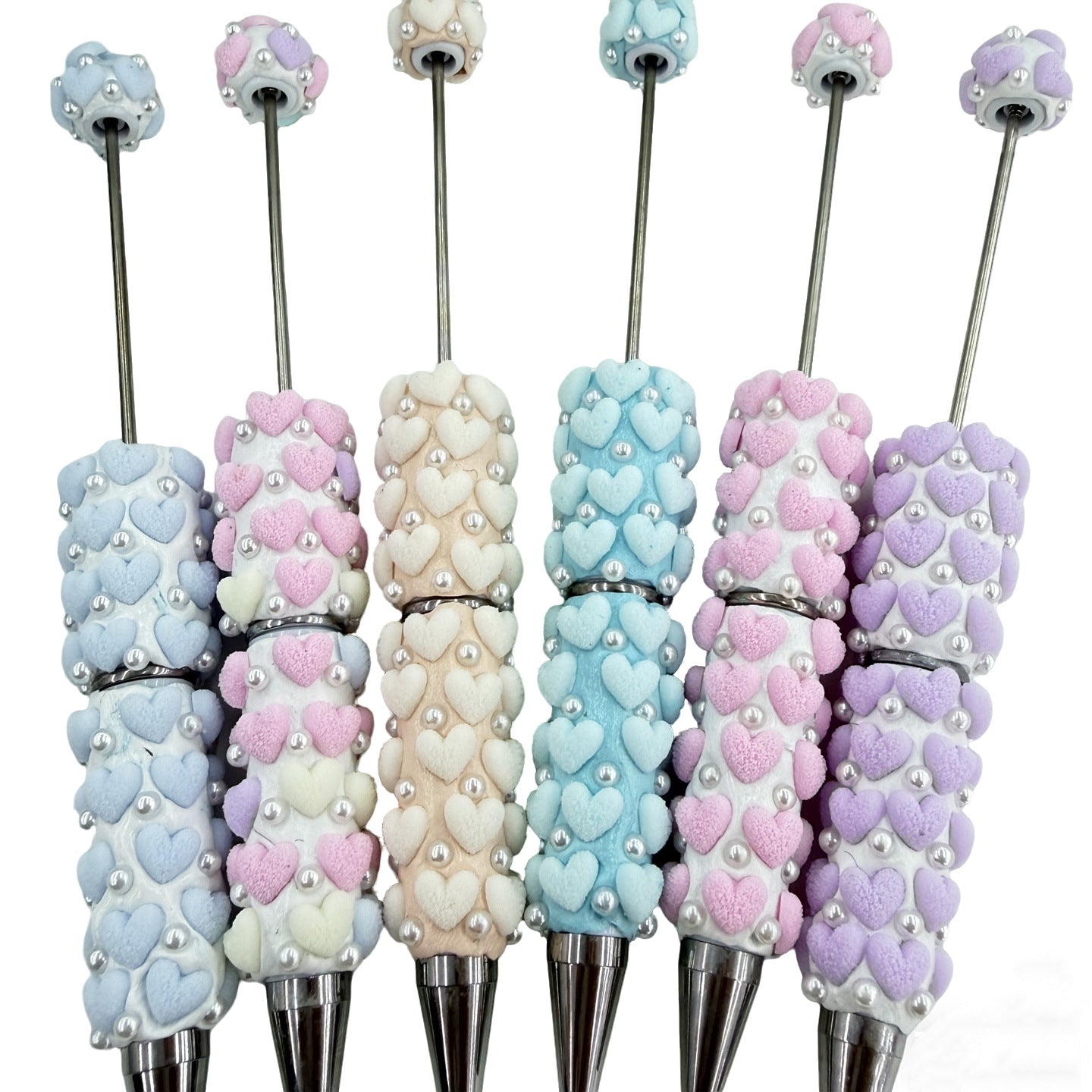 Pearl Accent 3D Heart Beadable Pen Base - Aesthetic DIY Stationery | DIY Beadable Pen Craft Gift Idea