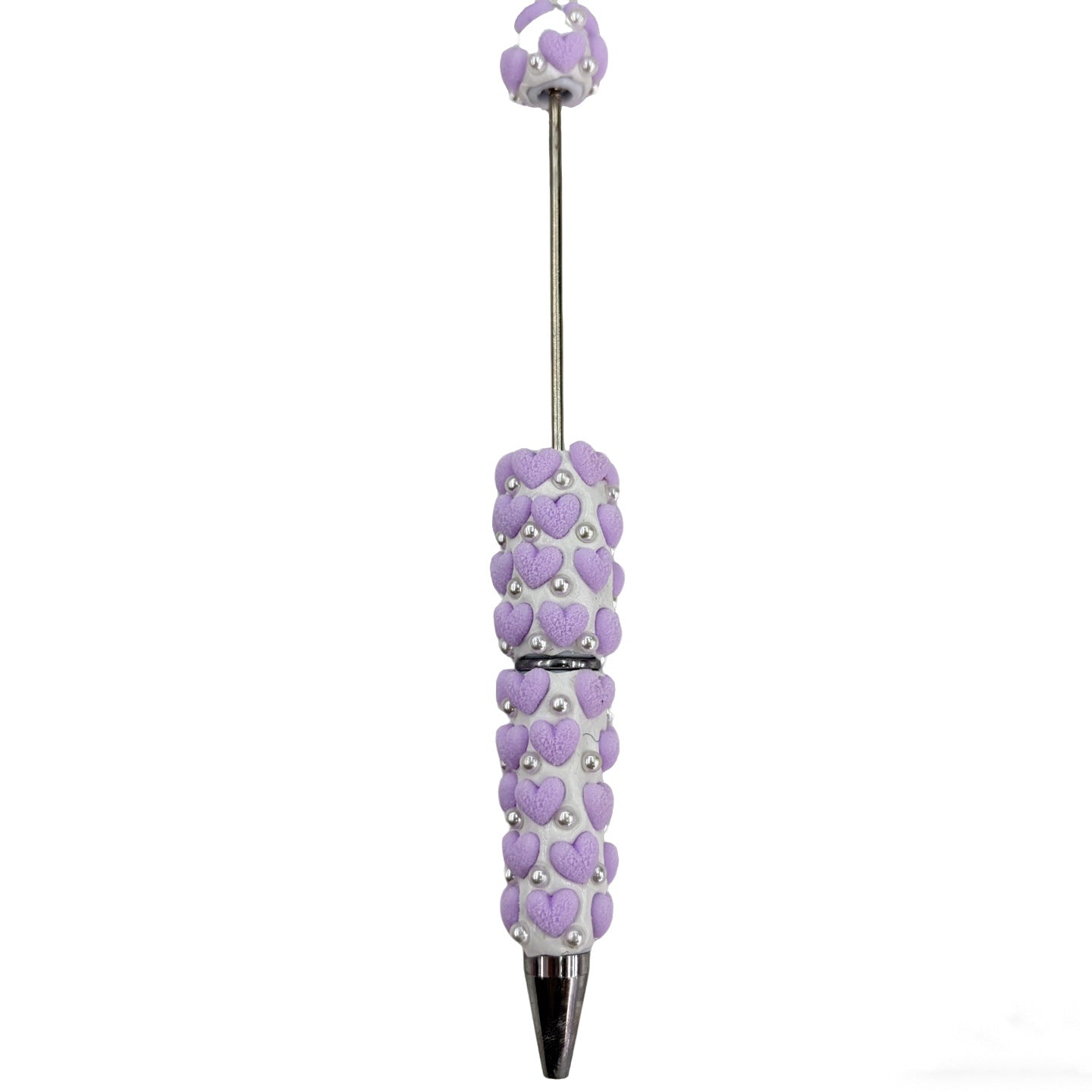 Pearl Accent 3D Heart Beadable Pen Base - Aesthetic DIY Stationery | DIY Beadable Pen Craft Gift Idea