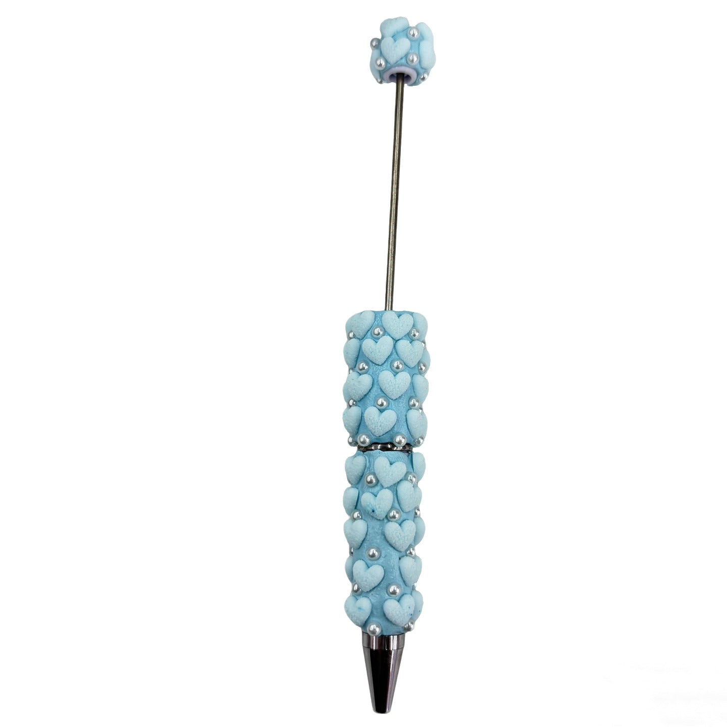 Pearl Accent 3D Heart Beadable Pen Base - Aesthetic DIY Stationery | DIY Beadable Pen Craft Gift Idea
