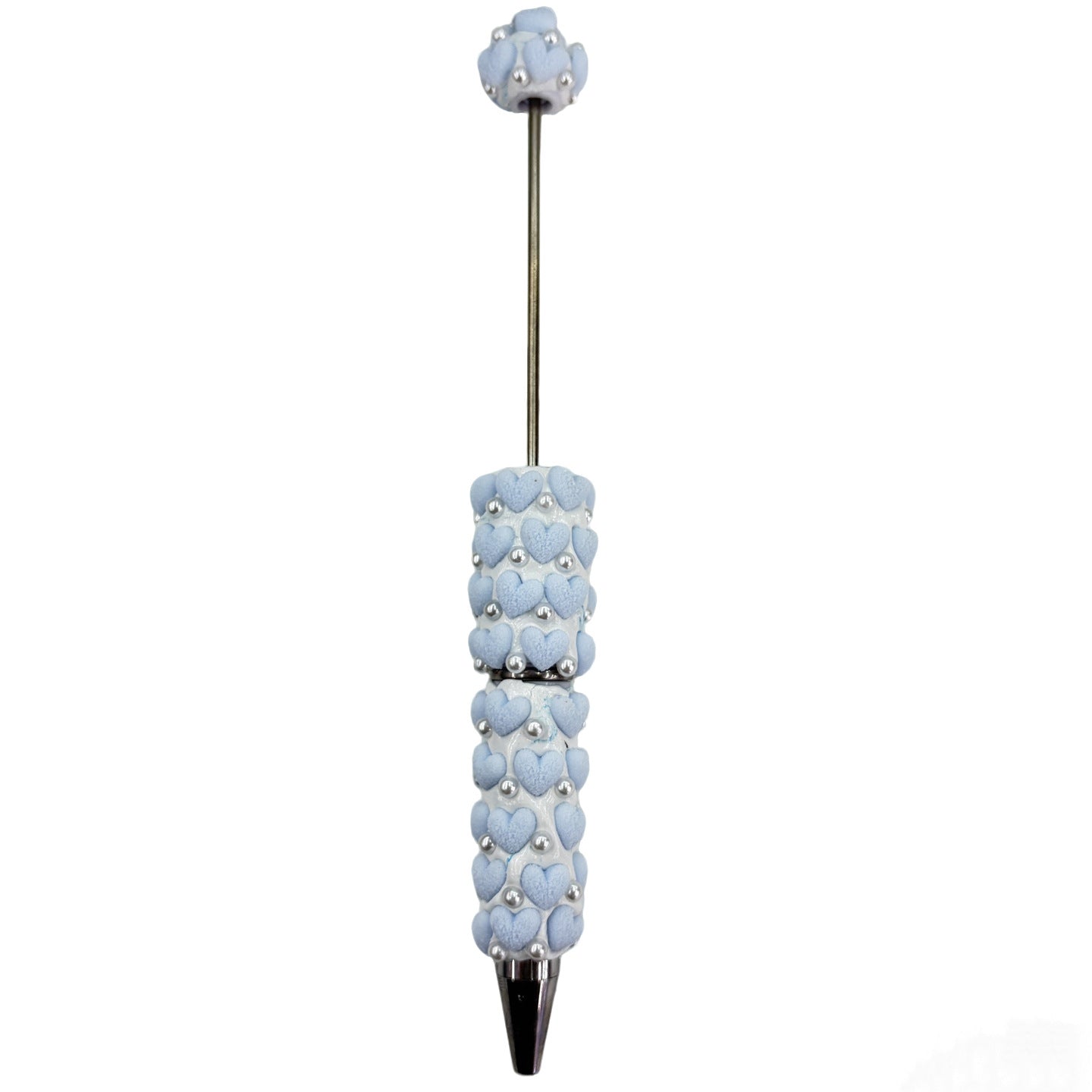 Pearl Accent 3D Heart Beadable Pen Base - Aesthetic DIY Stationery | DIY Beadable Pen Craft Gift Idea