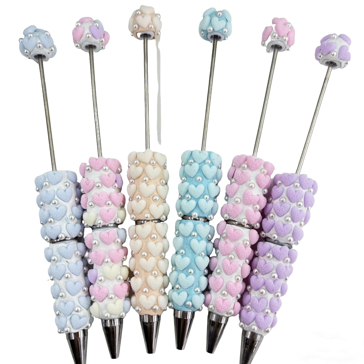 Pearl Accent 3D Heart Beadable Pen Base - Aesthetic DIY Stationery | DIY Beadable Pen Craft Gift Idea
