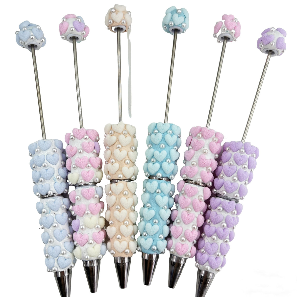 Pearl Accent 3D Heart Beadable Pen Base - Aesthetic DIY Stationery | DIY Beadable Pen Craft Gift Idea