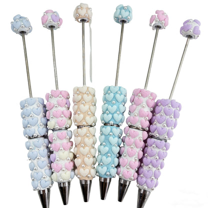 Pearl Accent 3D Heart Beadable Pen Base - Aesthetic DIY Stationery | DIY Beadable Pen Craft Gift Idea