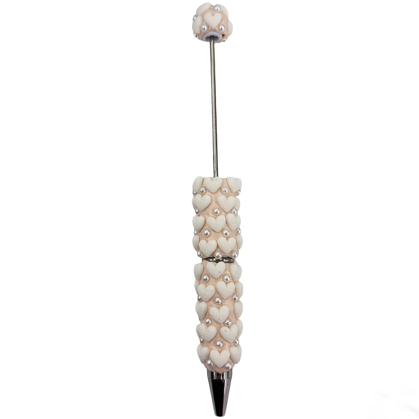 Pearl Accent 3D Heart Beadable Pen Base - Aesthetic DIY Stationery | DIY Beadable Pen Craft Gift Idea