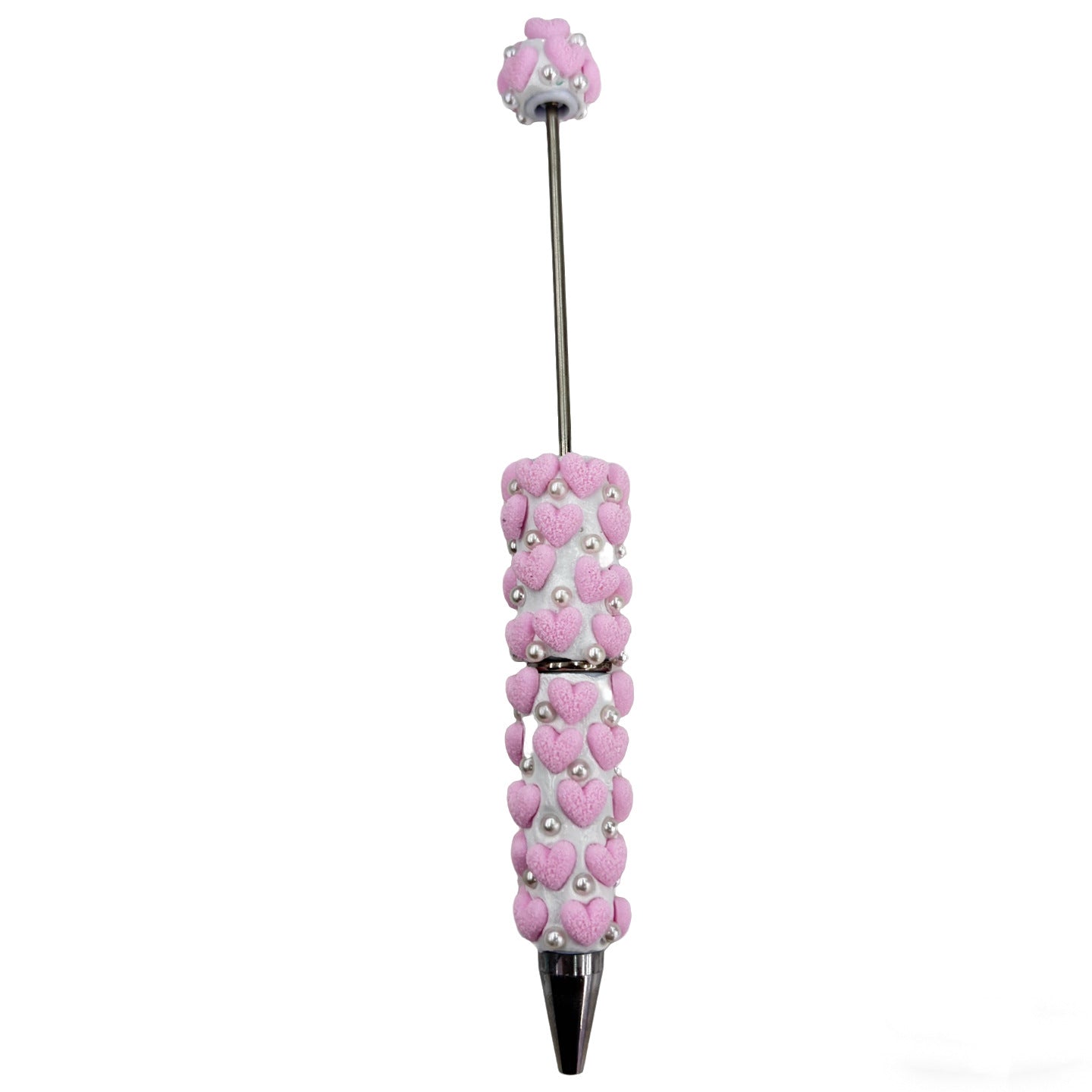 Pearl Accent 3D Heart Beadable Pen Base - Aesthetic DIY Stationery | DIY Beadable Pen Craft Gift Idea