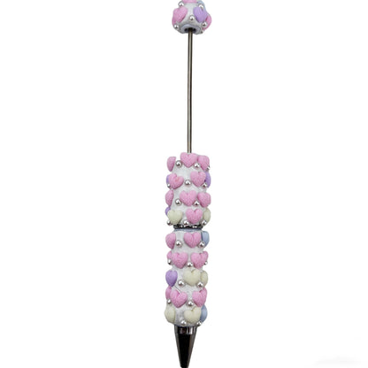 Pearl Accent 3D Heart Beadable Pen Base - Aesthetic DIY Stationery | DIY Beadable Pen Craft Gift Idea
