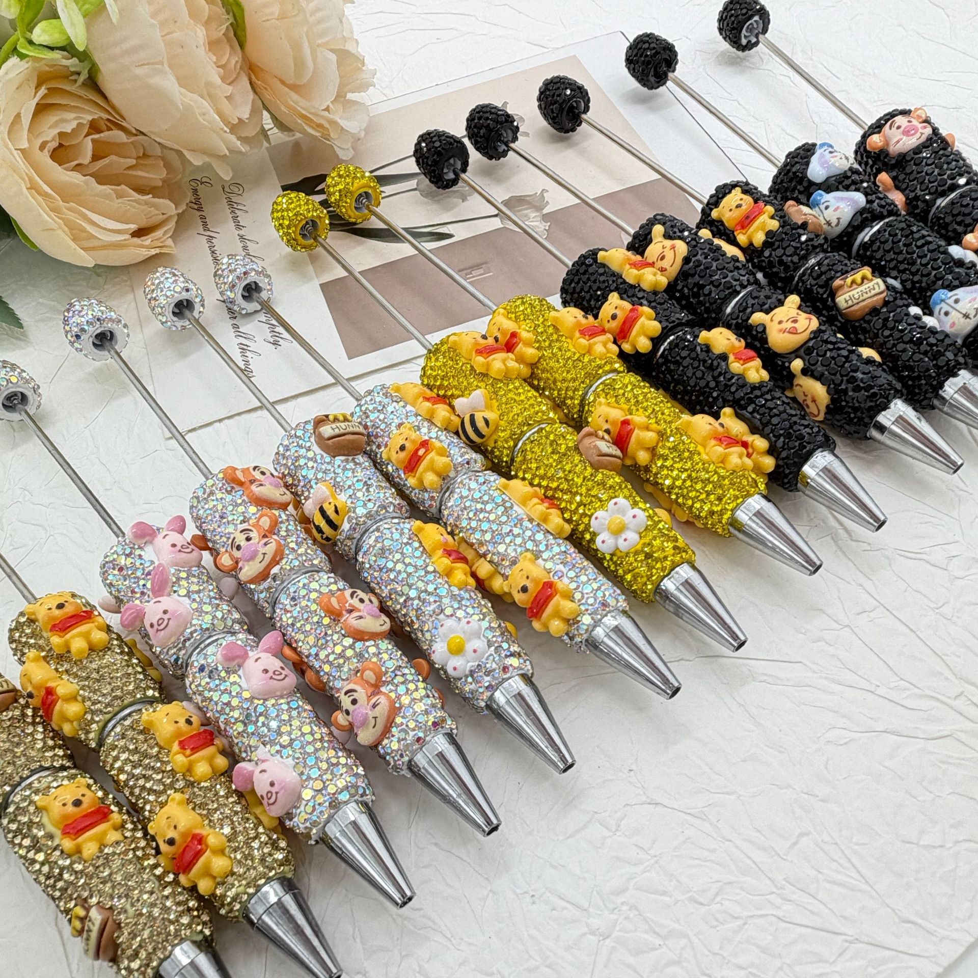 Premium Rhinestone Character Beadable Pens - "Honey Forest" Series | DIY Beadable Pen Craft Gift Idea