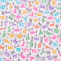 White & Color Russian Letter Flat Beads