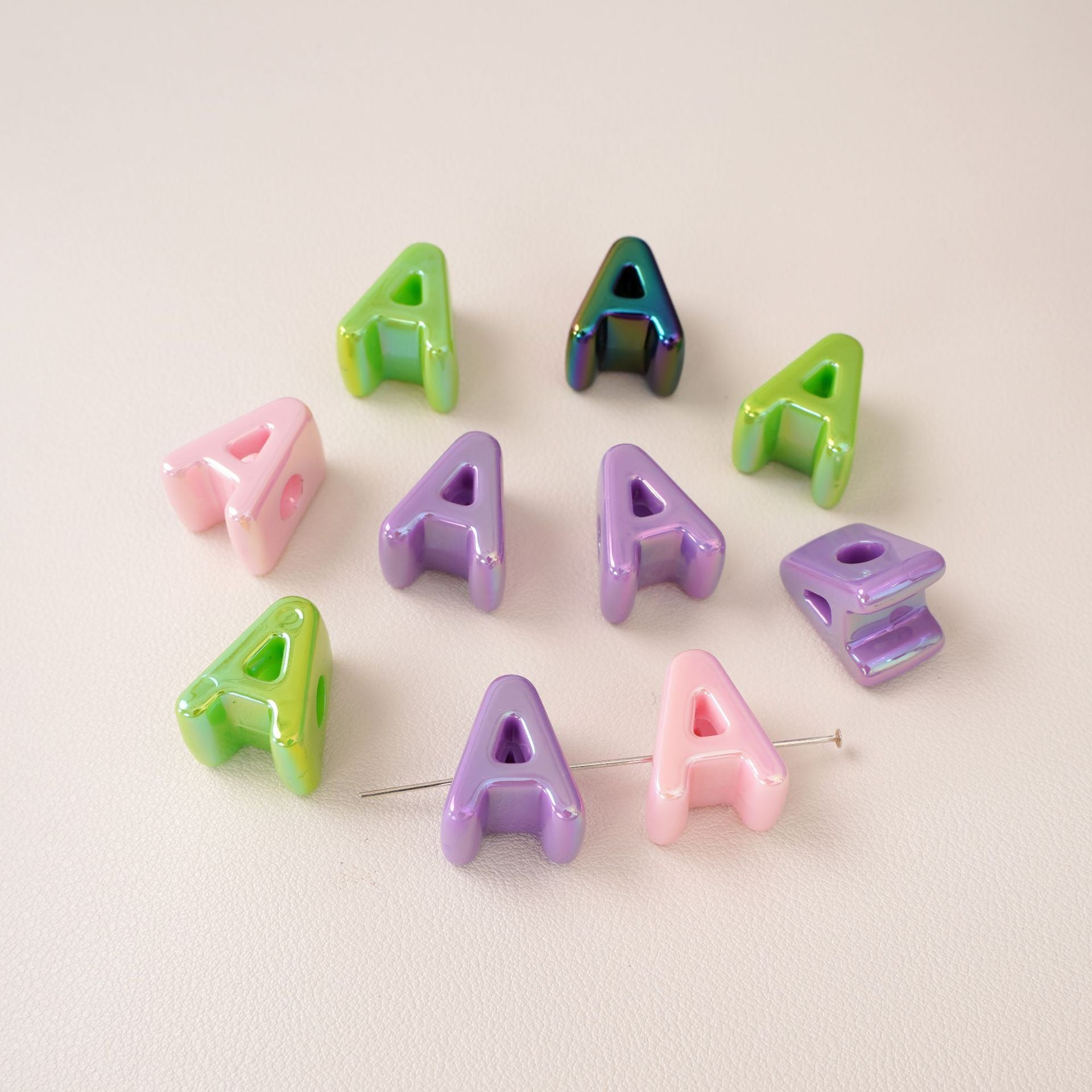 Acrylic Iridescent Alphabet Beads with Large Holes - Chunky 3D | Acrylic Bead for DIY Bracelet Keychain Jewelry Making