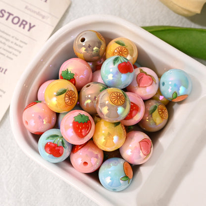 16mm Fruit Printed AB Iridescent Acrylic Beads for Beadable Pens - | Acrylic Bead for DIY Bracelet Keychain Jewelry Making