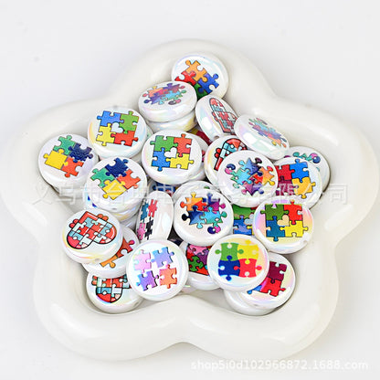 24mm Puzzle Heart AB Iridescent Acrylic Lentil Beads - Large Round | Acrylic Bead for DIY Bracelet Keychain Jewelry Making