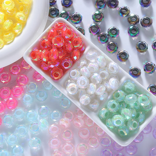 14mm Faceted Rondelle AB Beads - Large Hole Crystal Acrylic Spacer | Acrylic Bead for DIY Bracelet Keychain Jewelry Making