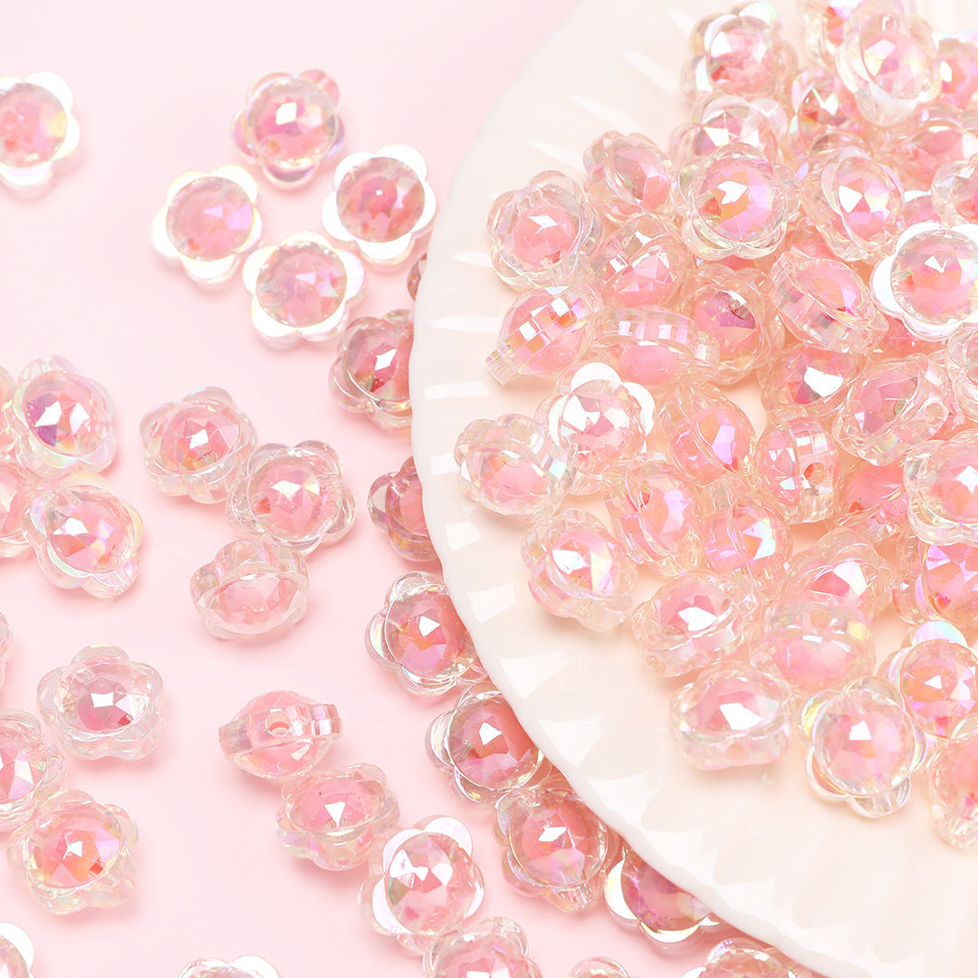 17mm Bead-in-Bead Flower Acrylic Beads - AB Iridescent Faceted | Acrylic Bead for DIY Bracelet Keychain Jewelry Making