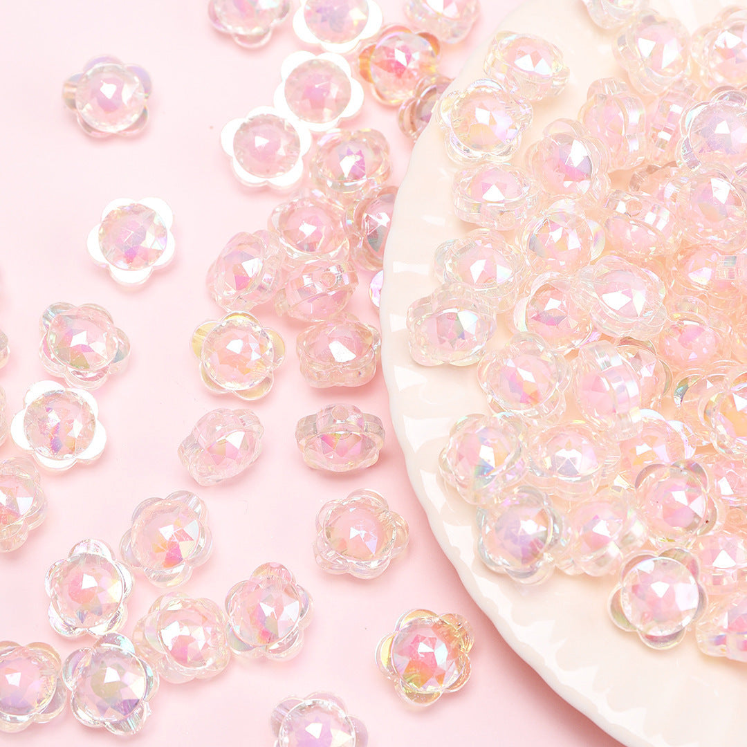 17mm Bead-in-Bead Flower Acrylic Beads - AB Iridescent Faceted | Acrylic Bead for DIY Bracelet Keychain Jewelry Making