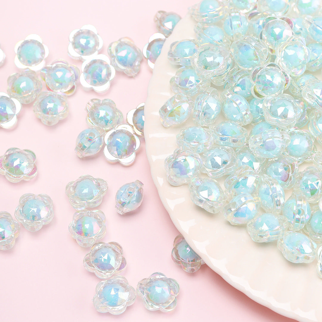17mm Bead-in-Bead Flower Acrylic Beads - AB Iridescent Faceted | Acrylic Bead for DIY Bracelet Keychain Jewelry Making