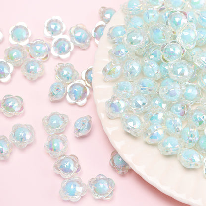 17mm Bead-in-Bead Flower Acrylic Beads - AB Iridescent Faceted | Acrylic Bead for DIY Bracelet Keychain Jewelry Making