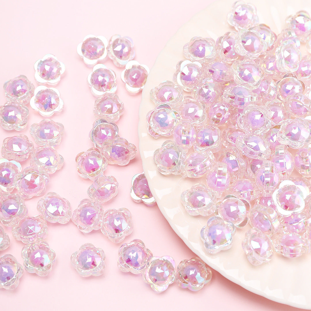 17mm Bead-in-Bead Flower Acrylic Beads - AB Iridescent Faceted | Acrylic Bead for DIY Bracelet Keychain Jewelry Making