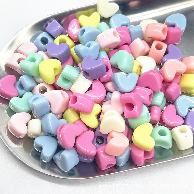 Chunky Macaron Heart Beads - 11x7mm Large Straight Hole Acrylic | Acrylic Bead for DIY Bracelet Keychain Jewelry Making