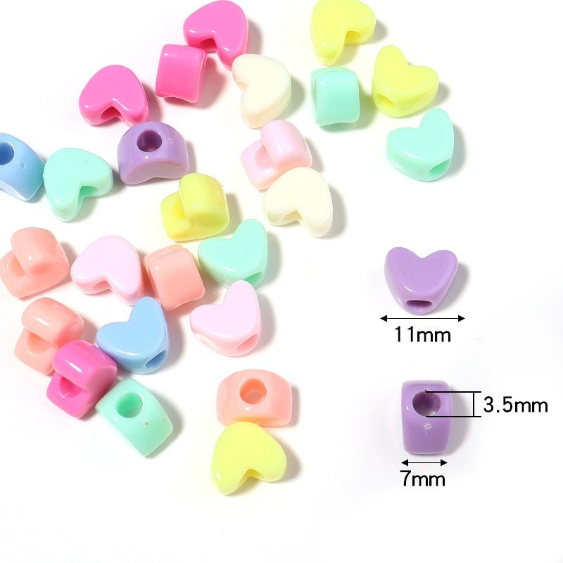 Chunky Macaron Heart Beads - 11x7mm Large Straight Hole Acrylic | Acrylic Bead for DIY Bracelet Keychain Jewelry Making