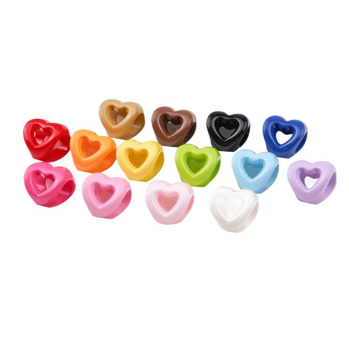 Hollow Heart Large Hole Acrylic Beads - 9mm Lacquered Heart Charms | Acrylic Bead for DIY Bracelet Keychain Jewelry Making