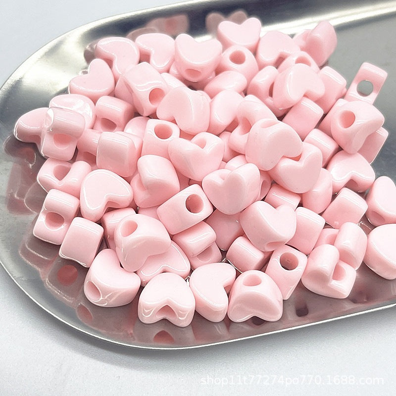 Chunky Macaron Heart Beads - 11x7mm Large Straight Hole Acrylic | Acrylic Bead for DIY Bracelet Keychain Jewelry Making
