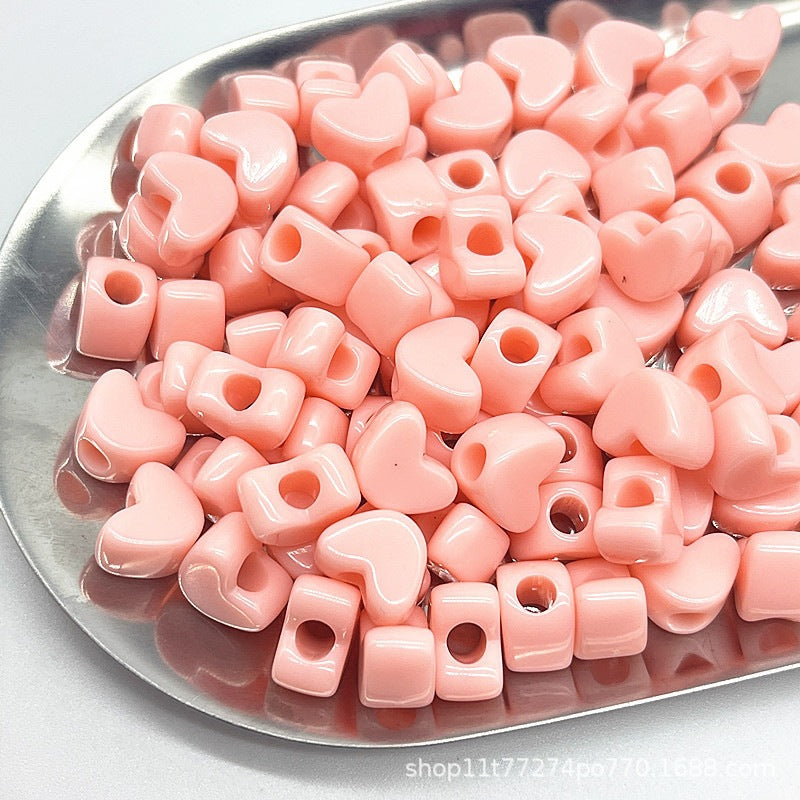 Chunky Macaron Heart Beads - 11x7mm Large Straight Hole Acrylic | Acrylic Bead for DIY Bracelet Keychain Jewelry Making
