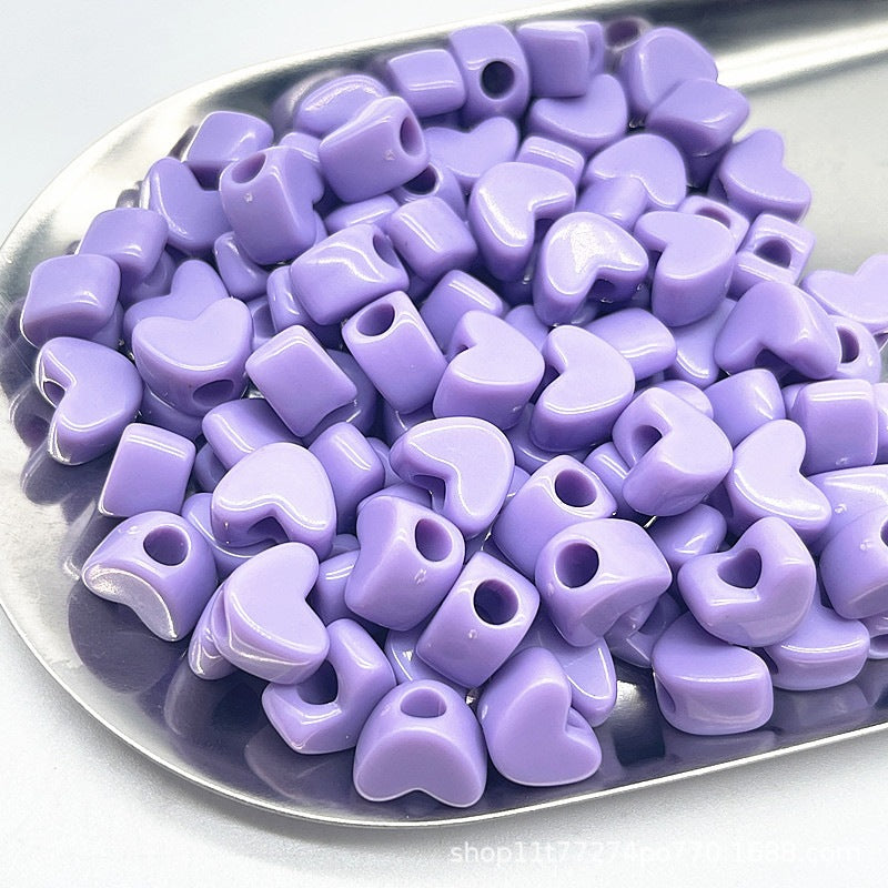 Chunky Macaron Heart Beads - 11x7mm Large Straight Hole Acrylic | Acrylic Bead for DIY Bracelet Keychain Jewelry Making
