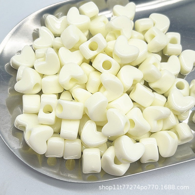 Chunky Macaron Heart Beads - 11x7mm Large Straight Hole Acrylic | Acrylic Bead for DIY Bracelet Keychain Jewelry Making