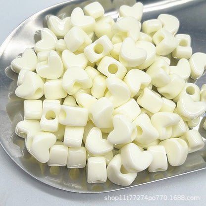 Chunky Macaron Heart Beads - 11x7mm Large Straight Hole Acrylic | Acrylic Bead for DIY Bracelet Keychain Jewelry Making
