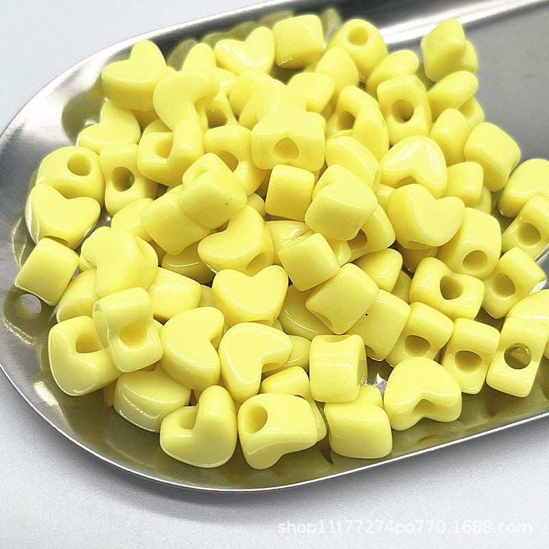 Chunky Macaron Heart Beads - 11x7mm Large Straight Hole Acrylic | Acrylic Bead for DIY Bracelet Keychain Jewelry Making
