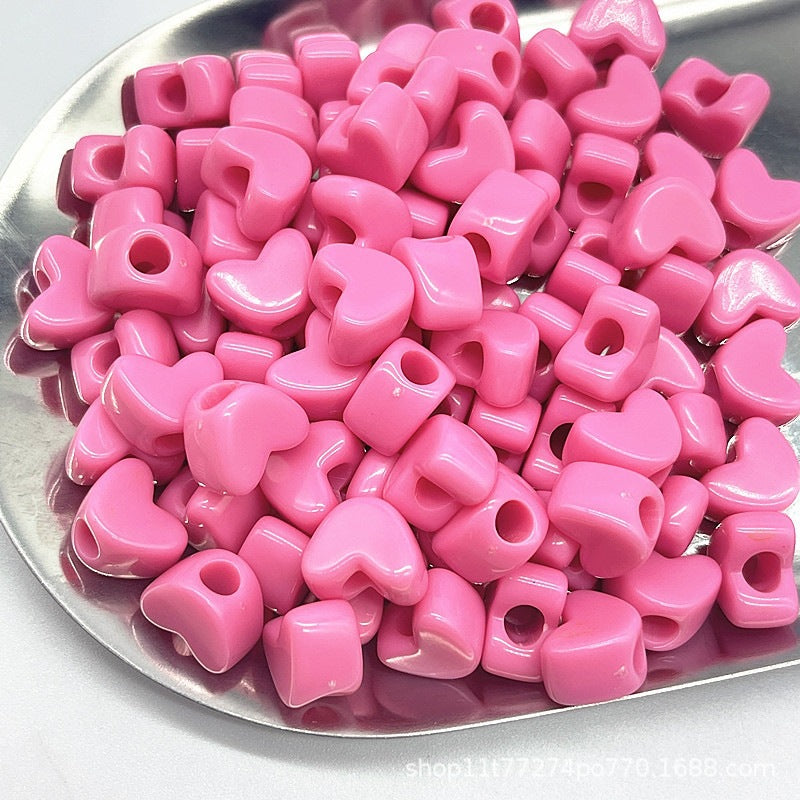 Chunky Macaron Heart Beads - 11x7mm Large Straight Hole Acrylic | Acrylic Bead for DIY Bracelet Keychain Jewelry Making