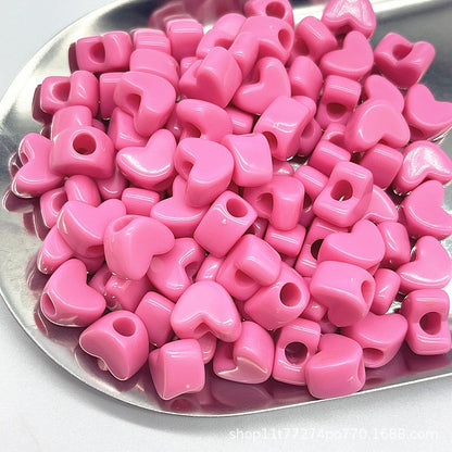 Chunky Macaron Heart Beads - 11x7mm Large Straight Hole Acrylic | Acrylic Bead for DIY Bracelet Keychain Jewelry Making