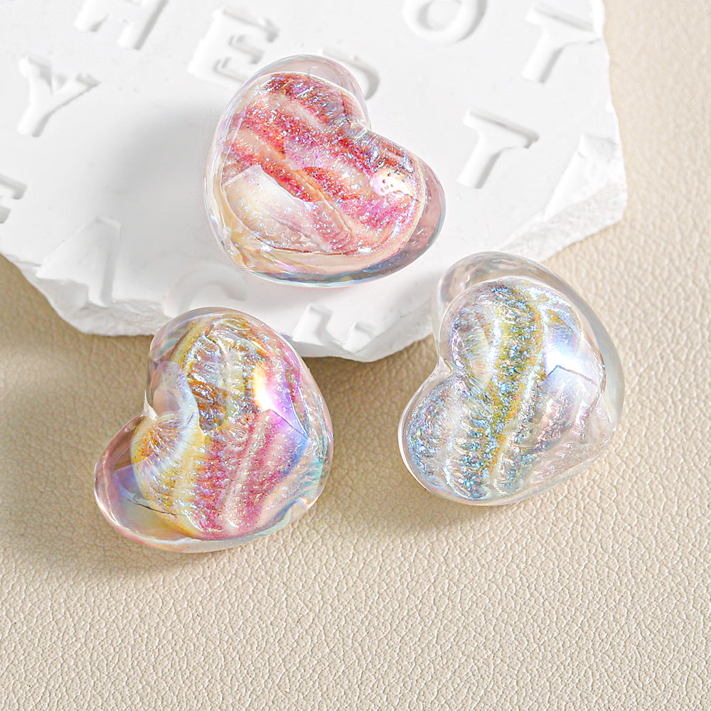 Chunky 3D Heart Spacer Beads - 20.5x17.5mm Iridescent Acrylic Love | Acrylic Bead for DIY Bracelet Keychain Jewelry Making
