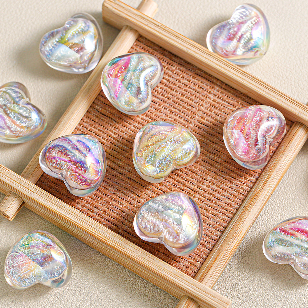 Chunky 3D Heart Spacer Beads - 20.5x17.5mm Iridescent Acrylic Love | Acrylic Bead for DIY Bracelet Keychain Jewelry Making