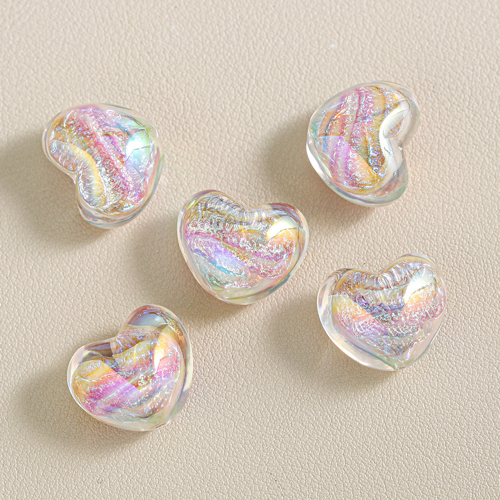 Chunky 3D Heart Spacer Beads - 20.5x17.5mm Iridescent Acrylic Love | Acrylic Bead for DIY Bracelet Keychain Jewelry Making
