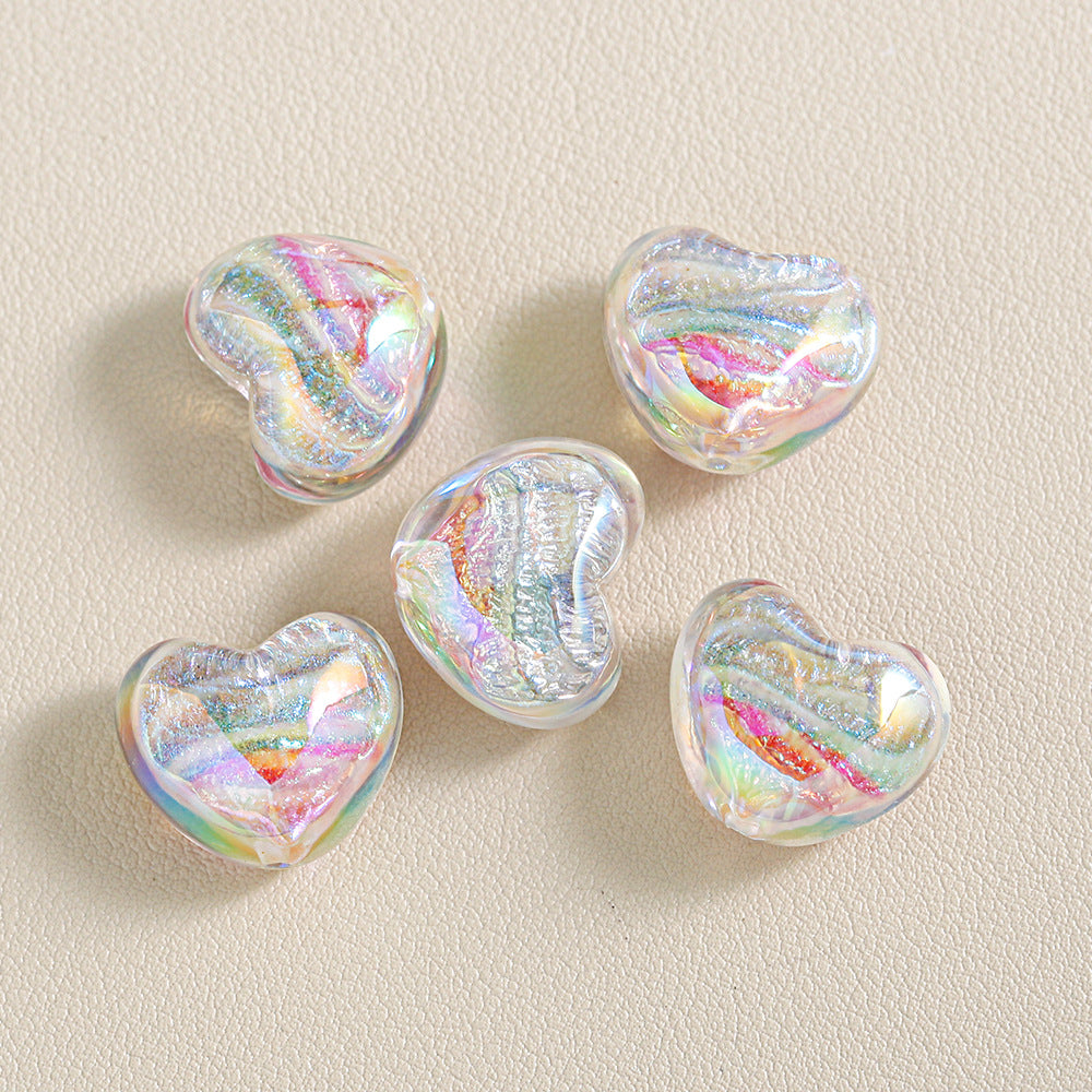 Chunky 3D Heart Spacer Beads - 20.5x17.5mm Iridescent Acrylic Love | Acrylic Bead for DIY Bracelet Keychain Jewelry Making