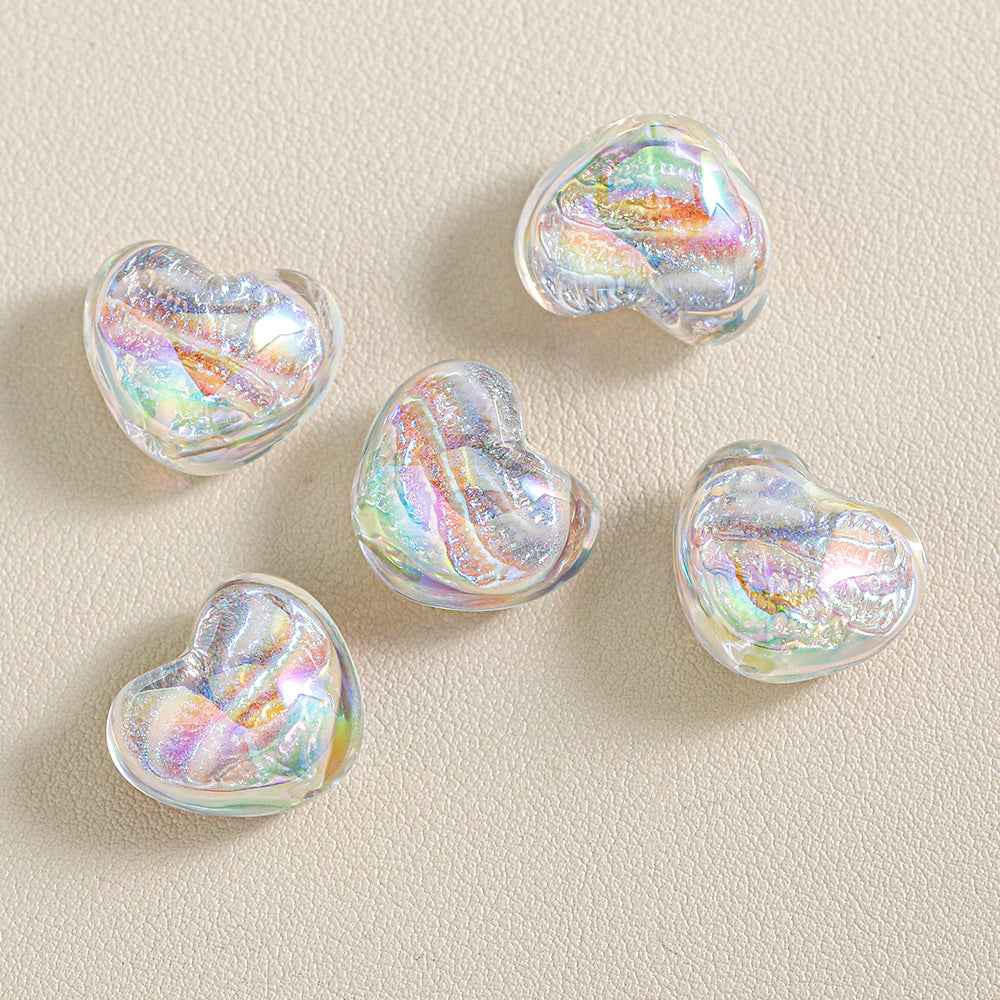 Chunky 3D Heart Spacer Beads - 20.5x17.5mm Iridescent Acrylic Love | Acrylic Bead for DIY Bracelet Keychain Jewelry Making