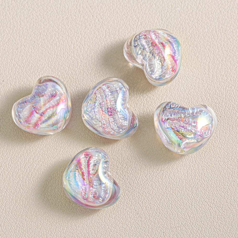 Chunky 3D Heart Spacer Beads - 20.5x17.5mm Iridescent Acrylic Love | Acrylic Bead for DIY Bracelet Keychain Jewelry Making