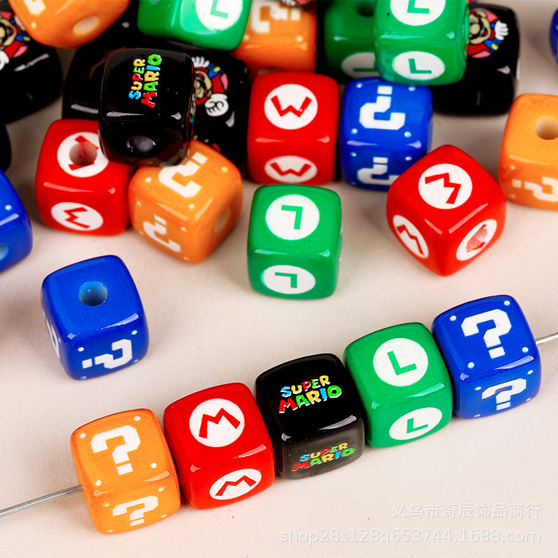 Super Mario Theme Acrylic Cube Beads, 14mm Horizontal Hole Square Beads for DIY Beadable Pens, Mario & Luigi Character Letter Beads for Jewelry Making