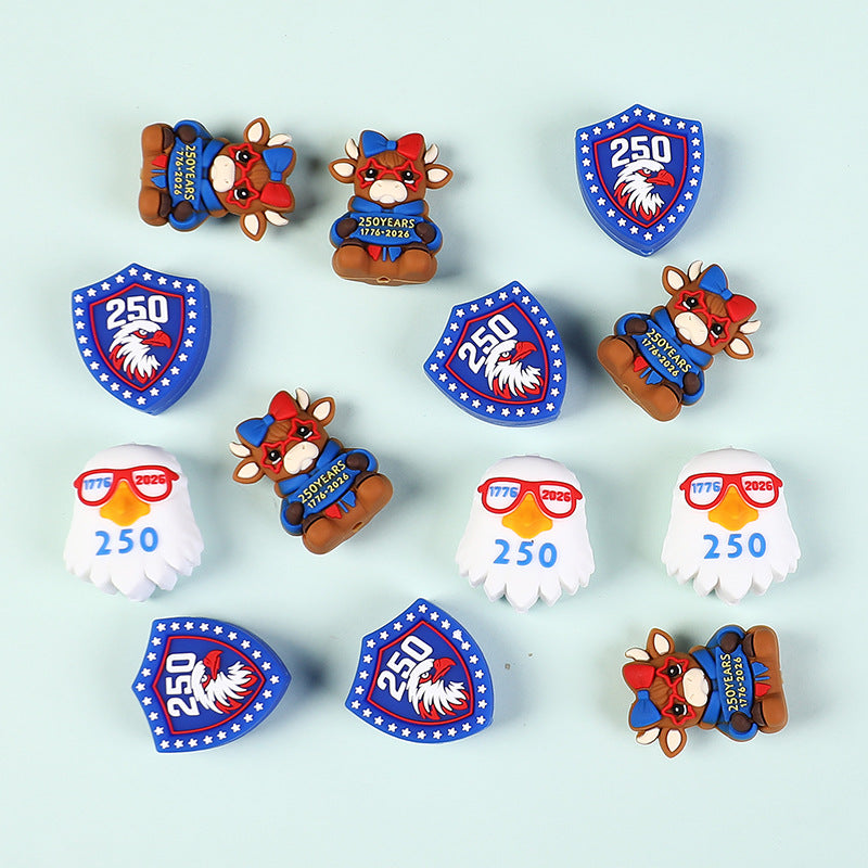 USA 250th Anniversary Silicone Focal Beads, 1776-2026 America | Silicone Focal Bead for DIY Keychain & Pen Wrap