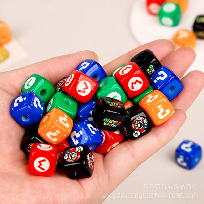 Super Mario Theme Acrylic Cube Beads, 14mm Horizontal Hole Square Beads for DIY Beadable Pens, Mario & Luigi Character Letter Beads for Jewelry Making