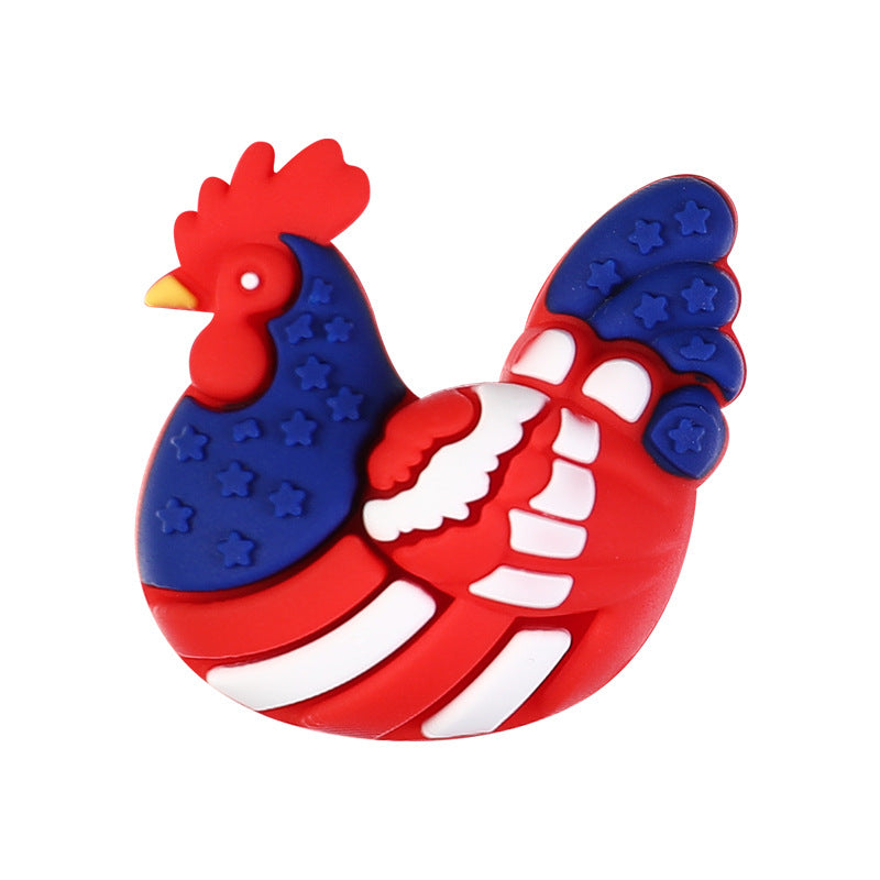 Patriotic Highland Cow & Rooster Silicone Focal Beads, USA Flag Theme | Silicone Focal Bead for DIY Keychain & Pen Wrap