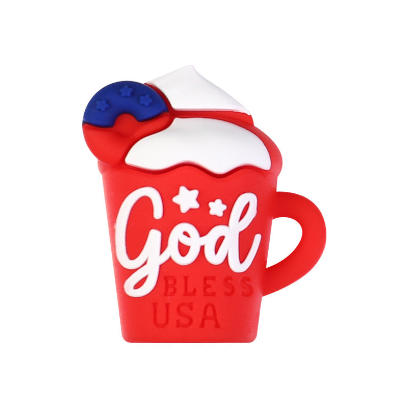 Patriotic Highland Cow & Rooster Silicone Focal Beads, USA Flag Theme | Silicone Focal Bead for DIY Keychain & Pen Wrap